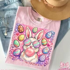 Retro Bubblegum Bunny Easter S Shirt, Pastel Sunglasses Eggs Graphic Tee
